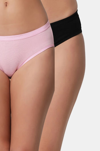 Buy Bleeding Heart Medium Rise Half Coverage Bikini Panty (Pack of 2) - Pink Black